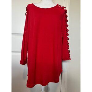 Alison Andrews Womens 3X Red Long Sleeve Lattice Shoulder Shirt Comfort Stretch
